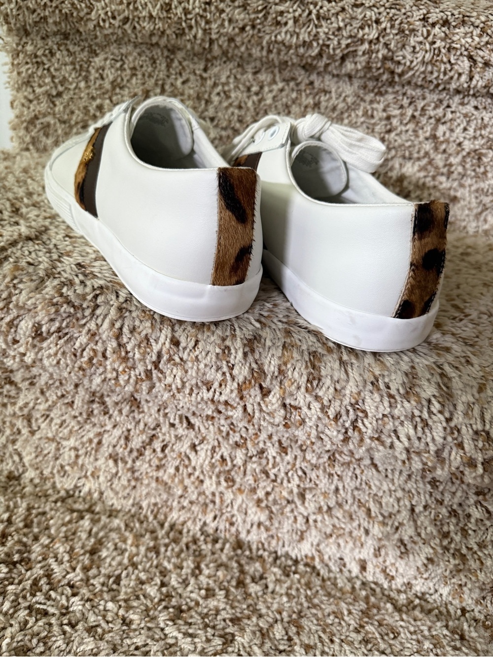 Lauren Ralph Lauren White Leather Sneakers w/Leopard Stripe - New W/O Box - Picture 7 of 9